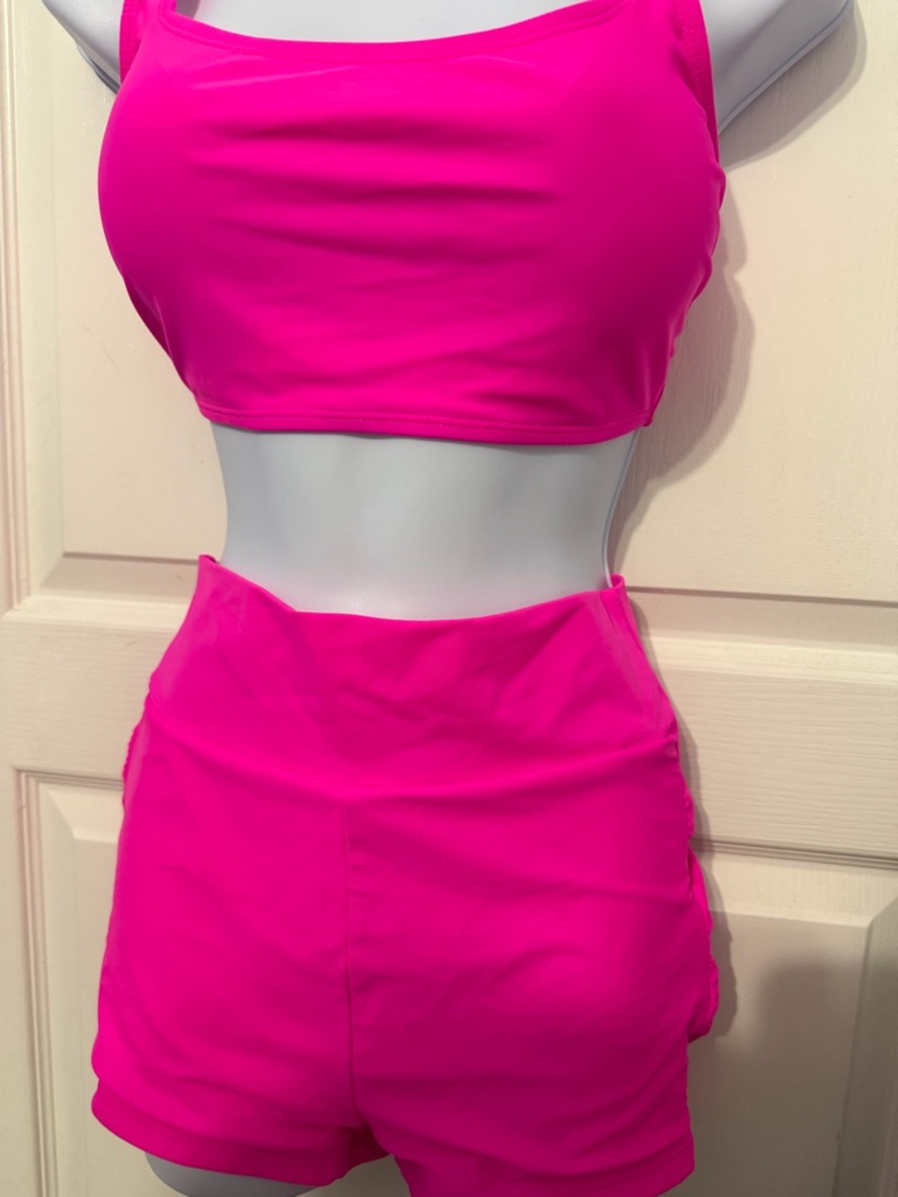 Bright Hot Pink Two-Piece Bikini Set — Women’s High-Rise Swim Top & Shorts